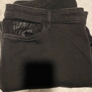 Ralph Lauren Black Leather Trim Ankle Zip Skinny Jeans 18W